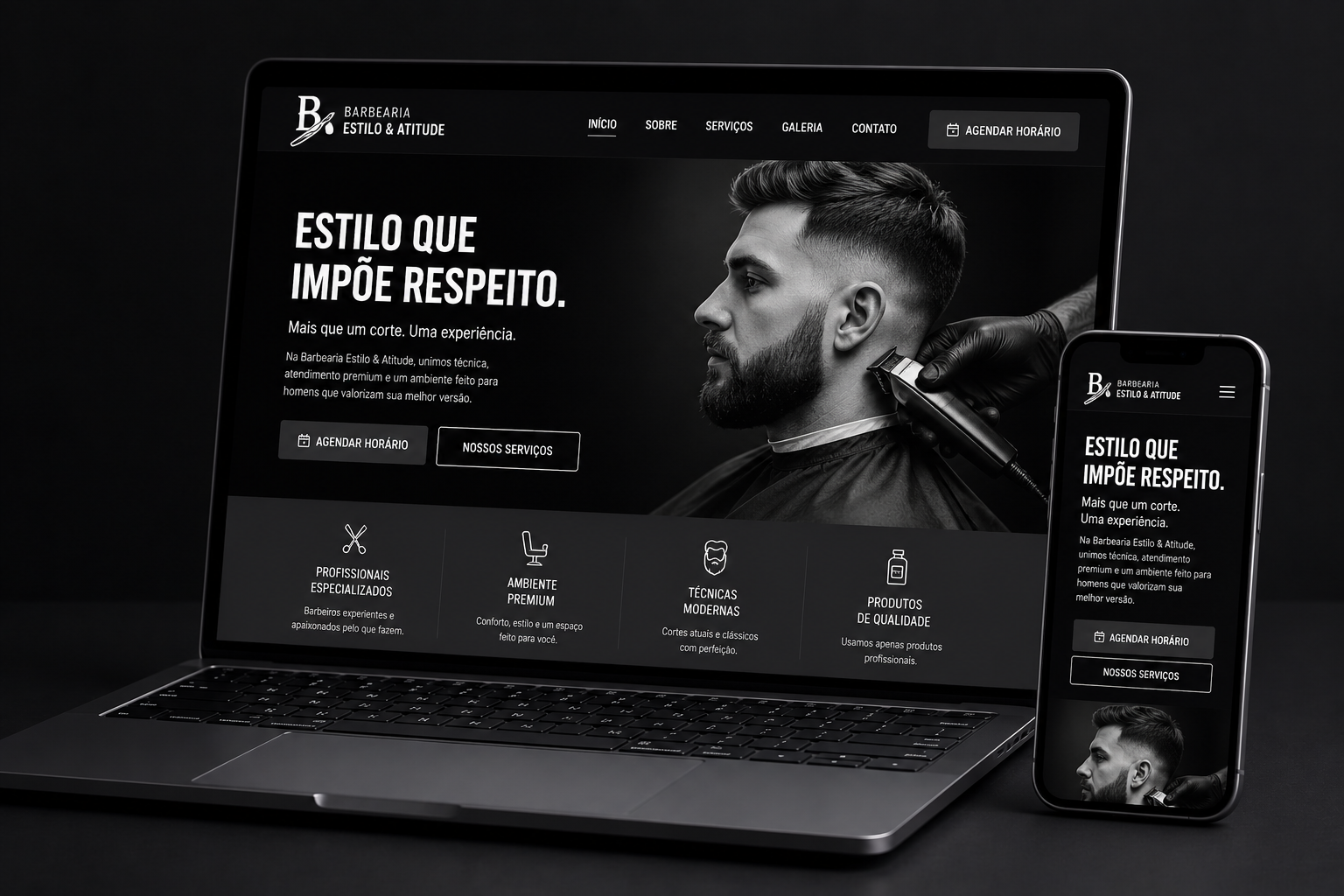 Site desenvolvido pela LM Web Sites para Barbearia Estilo & Atitude